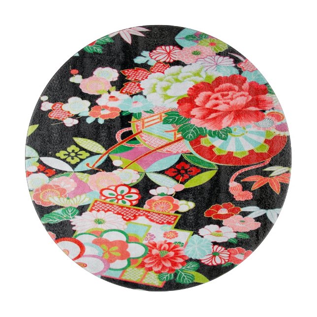 Traditionellt japanskt Blommigt Flower Black Glass (Framsidan)