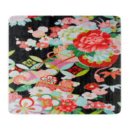 Traditionellt japanskt Blommigt Flower Black Glass