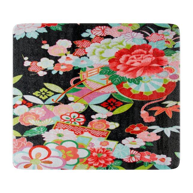 Traditionellt japanskt Blommigt Flower Black Glass (Framsidan)