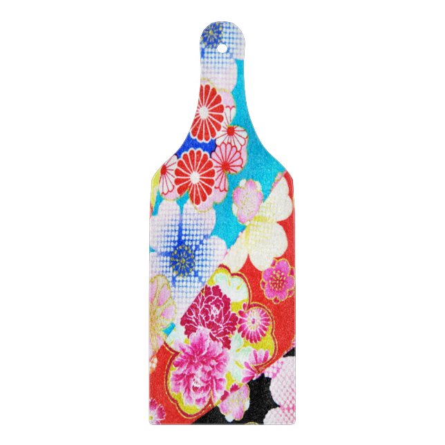 Traditionellt japanskt Blommigt Rosa Blue Red Glas (Framsidan)