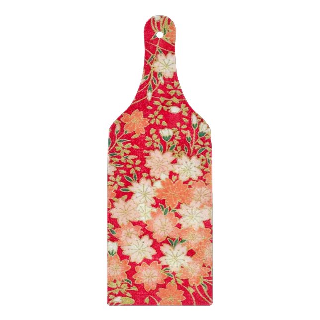 Traditionellt japanskt Blommigt Sakura Red Guld Gl (Framsidan)