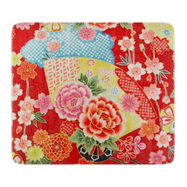 Traditionellt japanskt glas med röd Gult, Blommigt