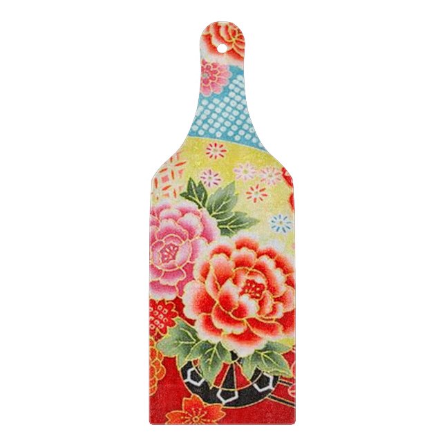 Traditionellt japanskt glas med röd Gult, Blommigt (Framsidan)