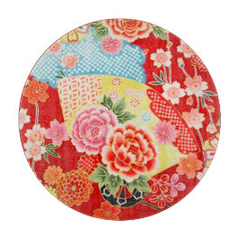 Traditionellt japanskt glas med röd Gult, Blommigt