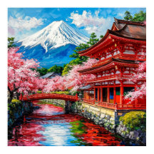 Traditionellt japanskt tempel med Cherry Blooms