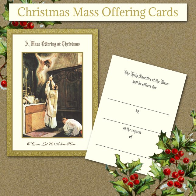 Traditionellt julkort för katolsk massutgivning hälsningskort (Traditional Catholic Christmas Mass Offering Cards )