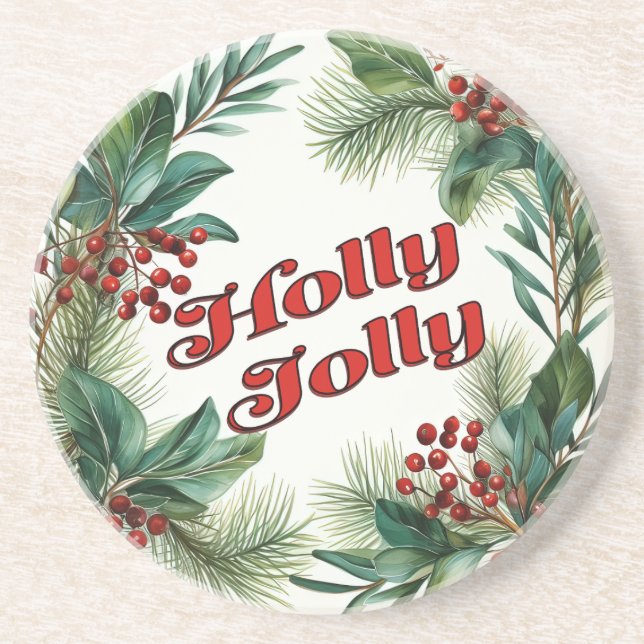 Traditionellt julskript "Holly Jolly" Underlägg (Framsidan)