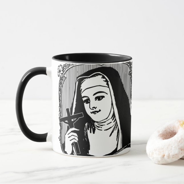 Traditionellt katolskt nunn i Habit med Crucifix Mugg (Med munk)