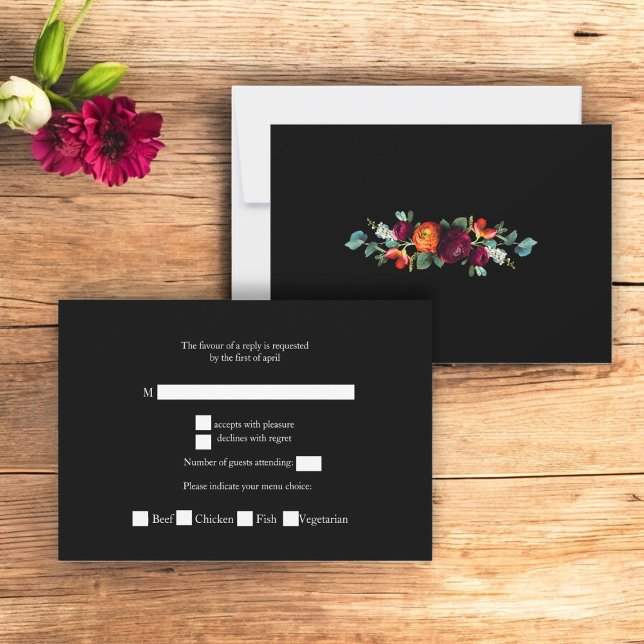 Traditionellt kort för moody blommigtar (rustic dutch  vintage florals moody romantic wedding rsvp card )