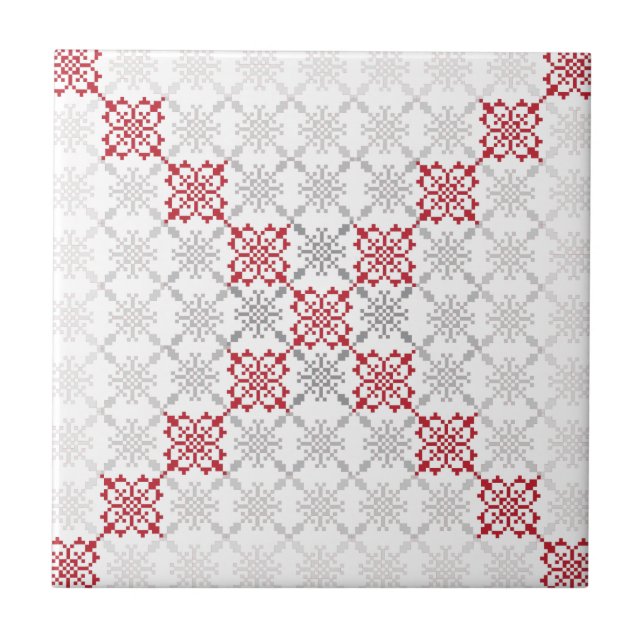 Traditionellt lettiskt SOL-tecken geometriskt möns Kakelplatta (Framsidan)