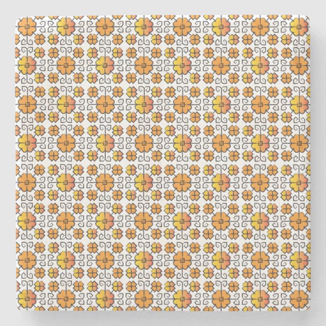 Traditionellt lettiskt SOL-tecken geometriskt möns Stenunderlägg (Framsidan)
