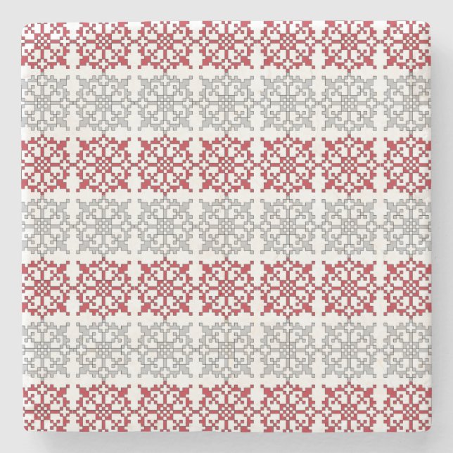 Traditionellt lettiskt SOL-tecken geometriskt möns Stenunderlägg (Framsidan)