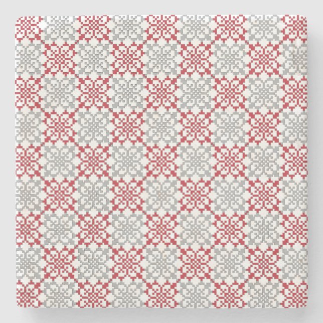 Traditionellt lettiskt SOL-tecken geometriskt möns Underlägg Sten (Framsidan)