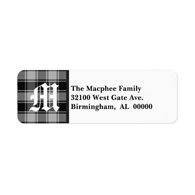 Traditionellt Macphee Tartan Play Monogram Returadress Etikett (Framsidan)