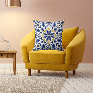 Traditionellt mexikanskt "färgat" dekorativt blått kudde