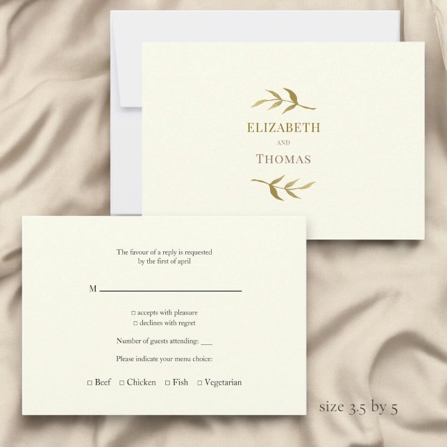 Traditionellt modernt bröllop OSA-kort OSA Kort (simple but traditional wedding rsvp card in ivory and gold )