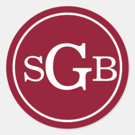 Traditionellt monogram för mörk Röd cirkulär Runt Klistermärke