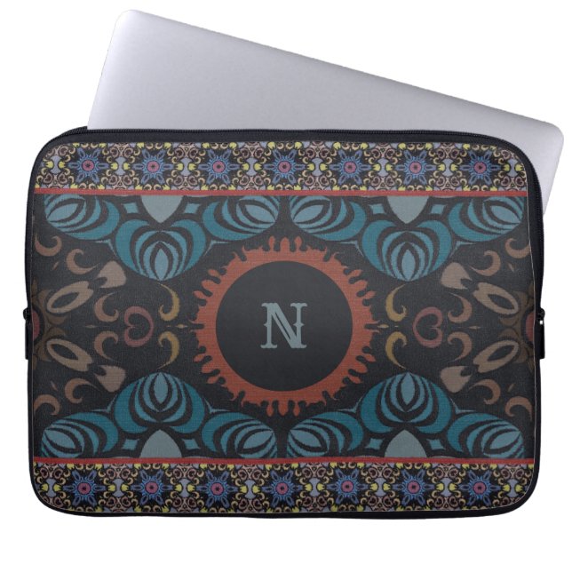 Traditionellt monogram för tidslös elegance-strukt laptop fodral (Framsidan)