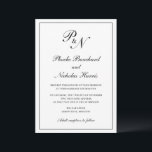 Traditionellt monogram från Elegant bröllop Inbjudningar<br><div class="desc">Traditionell bröllopsinbjudan i klassiskt svartvitt med enkel design med dina två första monogram och namn i en elegant kalligrafi inuti ett tunt gräns. Baksidan är solid svart. Denna klassutformning är perfekt för ett formellt bröllop.</div>