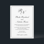 Traditionellt monogram från Elegant bröllop Inbjudningar<br><div class="desc">Traditionell bröllopsinbjudan i klassiskt svartvitt med enkel design med dina två första monogram och namn i en elegant kalligrafi inuti ett tunt gräns. Baksidan är solid svart. Denna klassutformning är perfekt för ett formellt bröllop.</div>