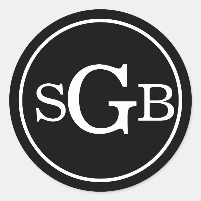 Traditionellt monogram i svartvitt runt klistermärke (Framsida)