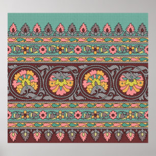 Traditionellt Mughal Gräns art,mönster,blomma,get Poster