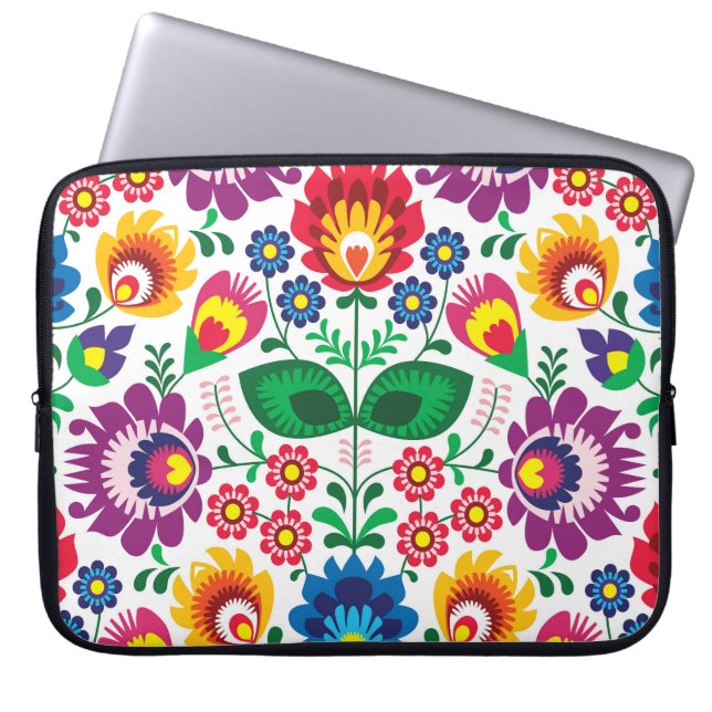 Traditionellt polskt blom- folk broderimönster laptop sleeve (Framsidan)