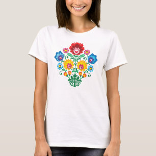 Traditionellt polskt blom- folk broderimönster tee shirt