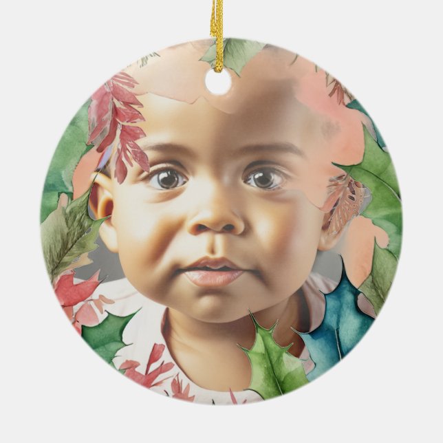 Traditionellt Red and Grönt-Helgdag-foto Julgransprydnad Keramik (Baksidan)