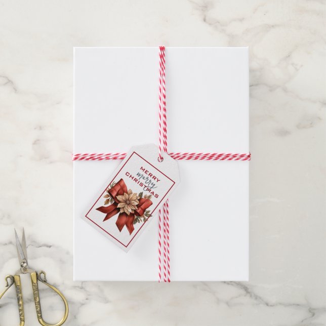 TRADITIONELLT RÖDA KROPPAR MED FLOWER CHRISTMAS PRESENTETIKETT (Med Snöre)