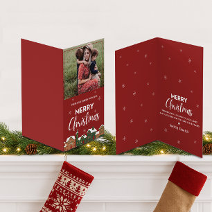 Traditionellt rödfoto God jul Hälsning Kort