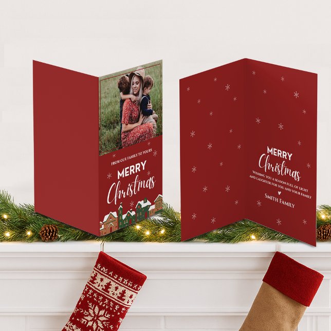 Traditionellt rödfoto God jul Hälsning Kort (Traditional Red Photo Merry Christmas Greeting Card)