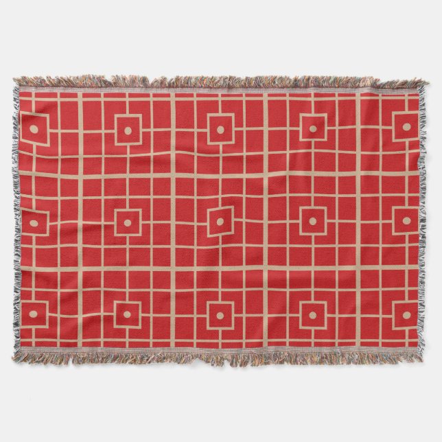 Traditionellt rött och guld kinesiskt geometriskt  filt (Framsidan)