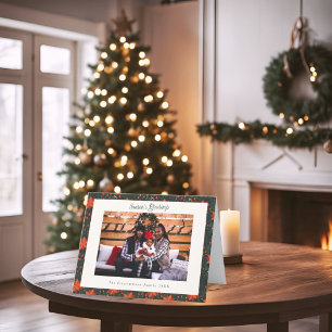 Traditionellt rött poinsettia-fotopatkort helgkort
