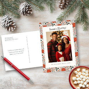 Traditionellt rött poinsettia-Helgdag-vykort Helg Vykort