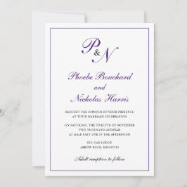 Traditionellt Royal Lila Monogram Elegant bröllop Inbjudningar