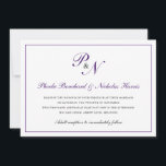 Traditionellt Royal Lila Monogram Formal Bröllop Inbjudningar<br><div class="desc">Traditionell bröllopsinbjudan i vågrät och klassinvigning med en enkel design med dina två första monogram och namn i en elegant royal lila calligrafi inuti ett tunt gräns. Baksidan är solid lila. Denna klassiska utformning är perfekt för ett formellt bröllop under hösten/hösten.</div>