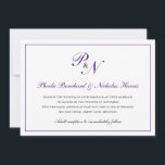 Traditionellt Royal Lila Monogram Formal Bröllop Inbjudningar<br><div class="desc">Traditionell bröllopsinbjudan i vågrät och klassinvigning med en enkel design med dina två första monogram och namn i en elegant royal lila calligrafi inuti ett tunt gräns. Baksidan är solid lila. Denna klassiska utformning är perfekt för ett formellt bröllop under hösten/hösten.</div>