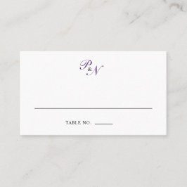 Traditionellt Royal Lila Monogram Formal Bröllop Placeringskort