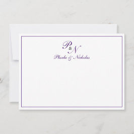 Traditionellt Royal Lila Monogram Formal Bröllop Tack Kort