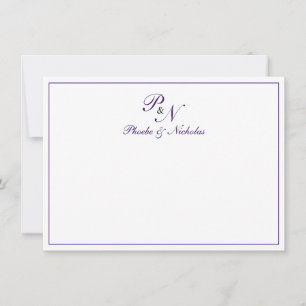 Traditionellt Royal Lila Monogram Formal Bröllop Tack Kort