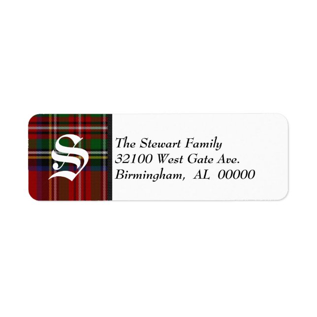 Traditionellt Royal Stewart Tartan Play Monogram Returadress Etikett (Framsidan)