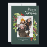 Traditionellt russinfoto i julgranen julkort<br><div class="desc">Blommigt för julfoto och helgdag för blad. Vackert vattenfärgat målat löv och modern manusext. En del av en samling.</div>