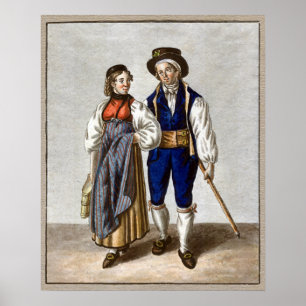Traditionellt schweiziskt par från Oberhasli, Bern Poster