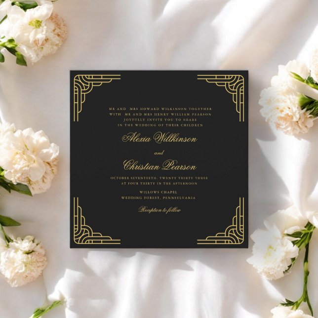 traditionellt skript svart guld bröllop inbjudningar (MODERN GOLD AND BLACK SCRIPT WEDDING INVITATION , TIE THE KNOT IN STYLE )