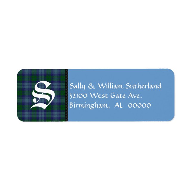 Traditionellt Sutherland Tartan Play Monogram Returadress Etikett (Framsidan)