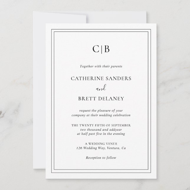 Traditionellt svartvitt allt på en Bröllop Inbjudningar (Framsida)