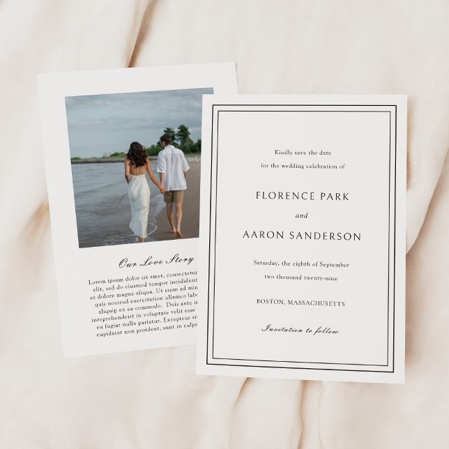 Traditionellt svartvitt och vit fotomott Bröllop Spara Datumet (Skapare uppladdad)