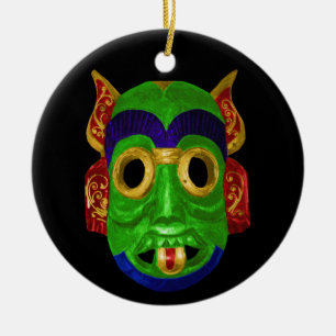 Traditionellt thailändskt maskerar julgransprydnad keramik