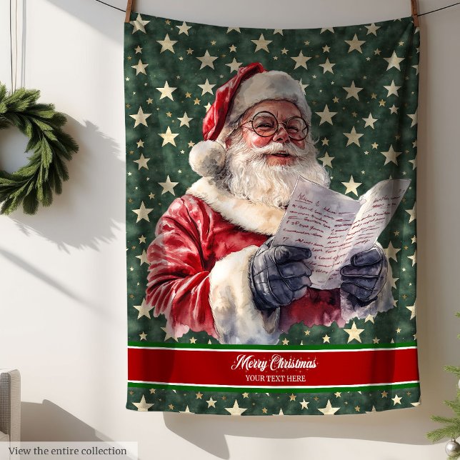 Traditionellt tomteblad med familjetext fleecefilt (Traditional Santa Blanket with Family Text)